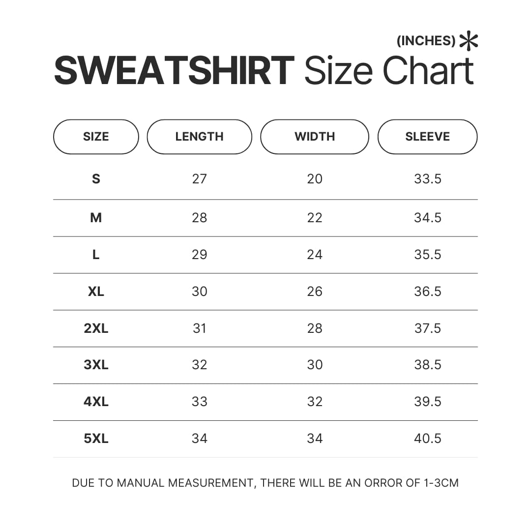 Sweatshirt Size Chart 1 - Table Tennis Gifts