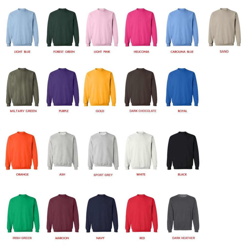 sweatshirt color chart - Table Tennis Gifts