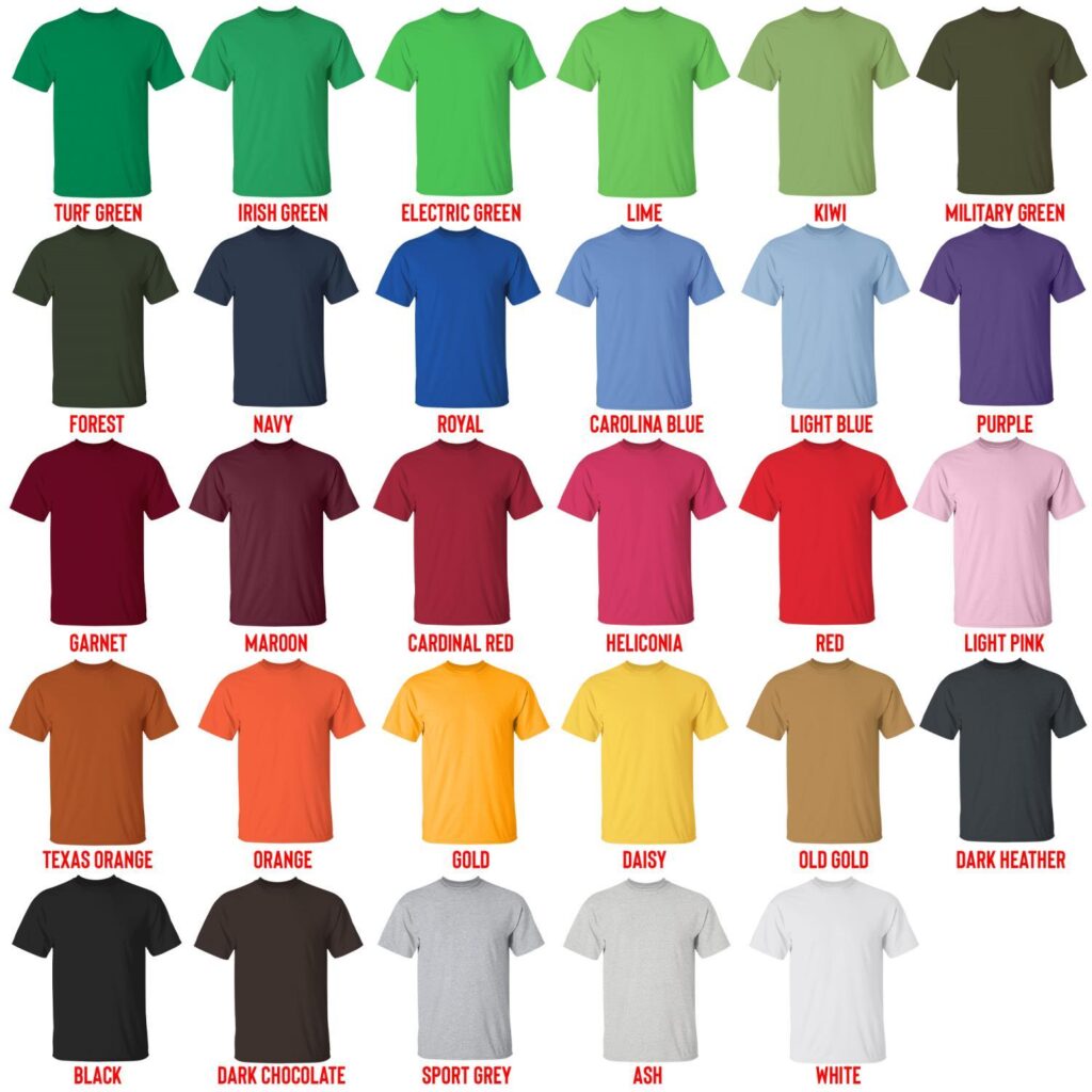 t shirt color chart - Table Tennis Gifts