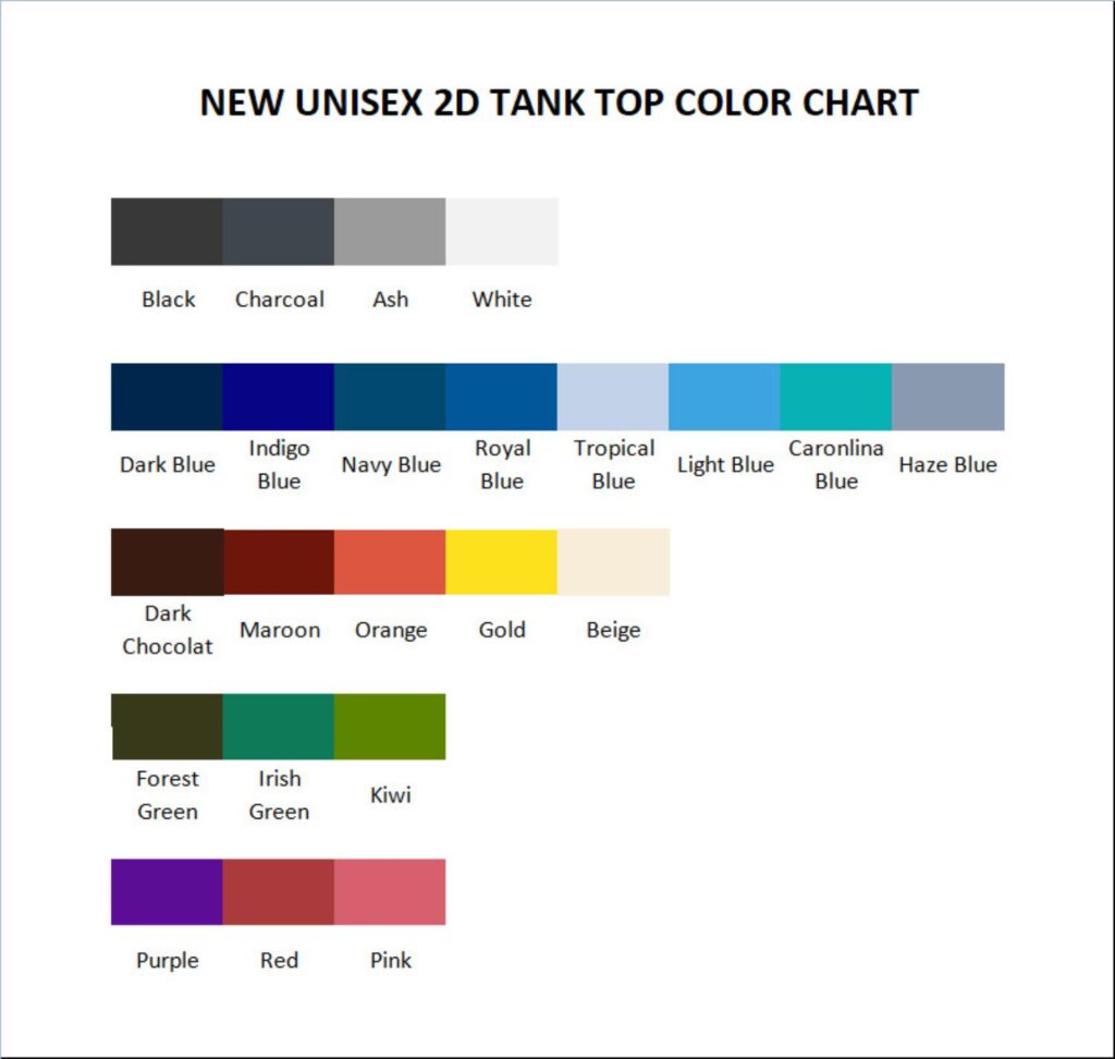 tank top color chart - Table Tennis Gifts