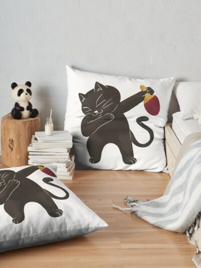 Dabbing Table Tennis Cat Throw Pillow Official Table Tennis Merch