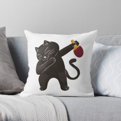 Dabbing Table Tennis Cat Throw Pillow Official Table Tennis Merch