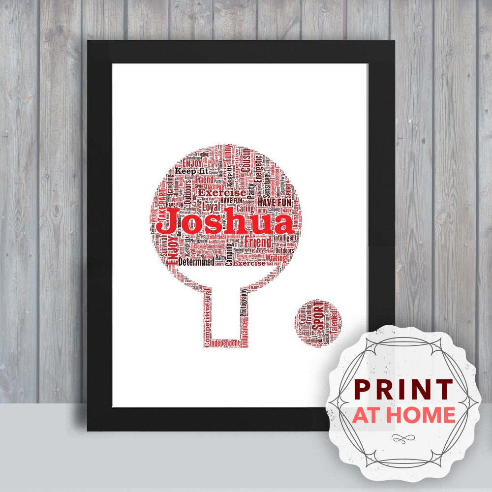 Personalised Table Tennis Colorful Racket Wall Art